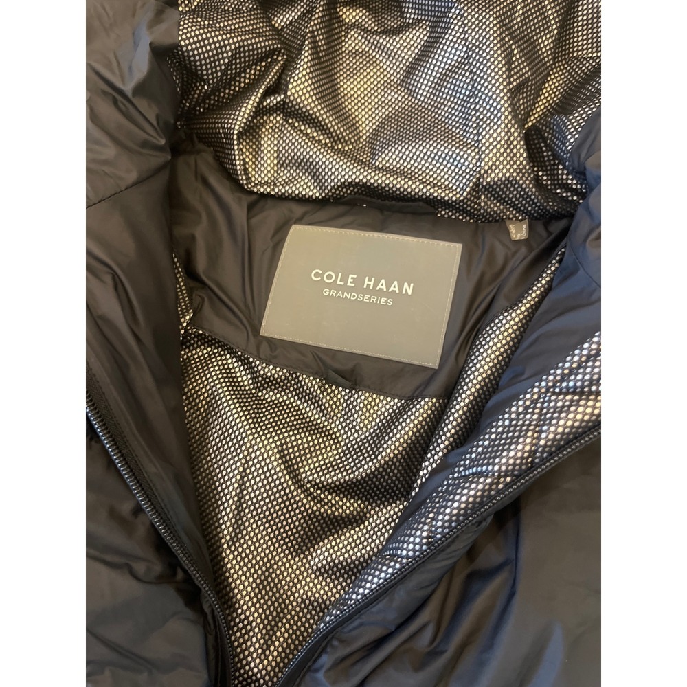 Cole Haan GrandSeries Womens Black Quilted Puffer Coat Hooded Long Jacket Medium